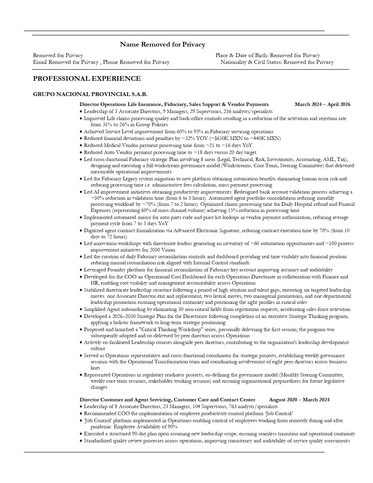 Senior Operations Executive — Before (Page 1)